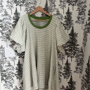 Free People Green and Cream Striped Mini Dress